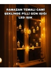 Ev Dekoru İçin Ramazan LED Işık Pilli Sıcak Sarı Cami Figürlü