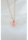 ® Gold Kaplama Pembe Sedefli Kelebek Kolye