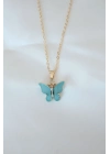 ® Gold Kaplama Turkuaz Renk Sedefli Kelebek Kolye