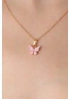 ® Gold Pembe Renk Kelebek Figür Kadın Kolye