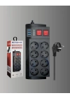 ® Güçlü Termal Korumalı 8 Priz + 3 USB Çoklu Uzatma Kablosu 2m