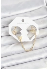 ® Kelebek Model Pirinç Gold Renk Zincir Bağlantılı Ear Cuff Küpe Seti