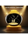 ® LED Işıklı Geyikli Kristal Küre Ahşap Standlı Modern Dekor Lamba