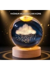 ® LED Sıcak Işıklı 3D Bulut Figürlü Kristal Küre Ahşap Standlı Gece Lambası
