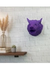 ® Mor Renk 3D Kurt Başı Duvar Dekoru Asılabilir Maskot Heykel 25x19 cm