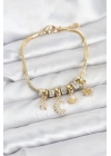 ® Pirinç Gold Renk Ay Charm Model Charmlı Kadın Bileklik