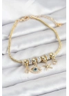 ® Pirinç Gold Renk Göz Model Charmlı Kadın Bileklik
