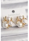 ® Pirinç Gold Renk İnci Tomurcuk Model Kadın Küpe