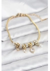 ® Pirinç Gold Renk Kalp Charmlı Kadın Bileklik