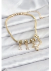 ® Pirinç Gold Renk Kalpli Model Charmlı Kadın Bileklik