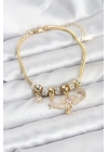 ® Pirinç Gold Renk Kanatlı Charmlı Kadın Bileklik