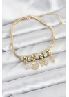 ® Pirinç Gold Renk Kelebek Charmlı Kadın Bileklik