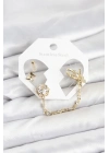 ® Pirinç Gold Renk Kelebekli Model Zincir Bağlantılı Ear Cuff Küpe Seti