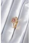 ® Pirinç Gold Renk Pembe Zirkon Taş Kalp Charm Model Kadın Yüzük