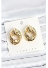 ® Pirinç Gold Renk Sarmal Halka Model Vintage Kadın Küpe