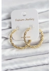 ® Pirinç Gold Renk Tırtıklı Halka Model Kadın Küpe