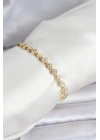 ® Pirinç Gold Renk VIP Seri Sıralı Yonca Model Zirkon Taşlı Kadın Bileklik
