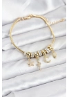 ® Pirinç Gold Renk Yılan Charmlı Kadın Bileklik