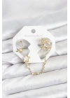 ® Pirinç Gold Renk Yıldız Model Zincir Bağlantılı Ear Cuff Küpe Seti