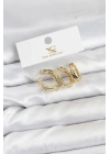® Pirinç Gold Renk Zirkon Taşlı Halka Yılan Model YSX Trio Küpe Seti