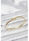 ® Pirinç Gold Renk Zirkon Taşlı Kadın Kelepçe Bileklik