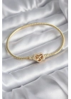 ® Pirinç Gold Renk Zirkon Taşlı Kalp Sonsuzluk Model Charm Kadın Bileklik