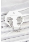 ® Pirinç Gümüş Renk Kelebek Model Zincir Bağlantılı Ear Cuff Küpe Seti