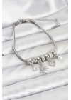 ® Pirinç Gümüş Renk Kutup Yıldızı ve Kalp Charmlı Kadın Bileklik