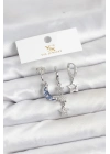 ® Pirinç Gümüş Renk Zirkon Taşlı Ay ve Yıldız Model YSX Trio Küpe Seti