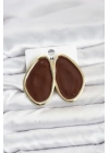 ® Pirinç Kahverengi Mineli Damla Model Vintage Plaka Kadın Küpe