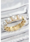 ® Pirinç Kare İnci Model Gold Renk Lastikli Kadın Bileklik