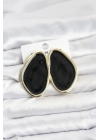 ® Pirinç Siyah Mineli Damla Model Vintage Plaka Kadın Küpe