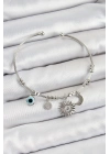 ® Pirinç Zirkon Taşlı Güneş Ay Ve Nazar Model Gümüş Renk Charm Bileklik