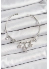 ® Pirinç Zirkon Taşlı Yıldız Model Gümüş Renk Charm Bileklik