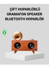 ® Retro Gramafon Bluetooth Hoparlör Çift Stereo Sesli FM Radyo Destekli