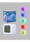 ® Termometre ve Takvim Özellikli 7 Renk Değiştiren Küp Alarm Saati