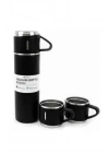 ® Termos Paslanmaz Çelik Termos Siyah Renk 3 Bardaklı Termos Seti