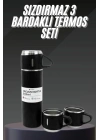 ® Termos Seti Paslanmaz Çelik 3 Bardaklı Vakumlu Termos Set 500 Ml 12 Saate Kadar Isı Koruma
