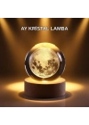 ® USB Işıklı Ay Kristal Küre 3D Oyma Tasarım Ahşap Standlı Gece Lambası