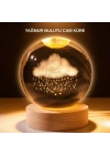 ® USB LED 3D Yağmur Bulutu Kristal Küre Sıcak Işıklı Ahşap Standlı Gece Lambası