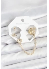 ® Uzay Model Pirinç Gold Renk Zincir Bağlantılı Ear Cuff Küpe Seti