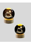 ® Yunus Temalı Kristal Küre USB Işıklı Ahşap Altlıklı Gece Lambası