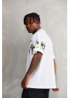 Bisiklet Yaka Baskılı Oversize T-Shirt - Beyaz -