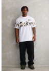 Bisiklet Yaka Baskılı Oversize T-Shirt - Beyaz -