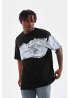 Bisiklet Yaka Baskılı Oversize T-Shirt - Siyah -