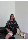 Bisiklet Yaka Baskılı Oversize T-Shirt - Siyah -