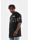 Bisiklet Yaka Baskılı Oversize T-Shirt - Siyah -