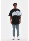 Bisiklet Yaka Baskılı Oversize T-Shirt - Siyah -