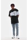 Bisiklet Yaka Baskılı Oversize T-Shirt - Siyah -