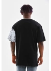 Bisiklet Yaka Baskılı Oversize T-Shirt - Siyah -